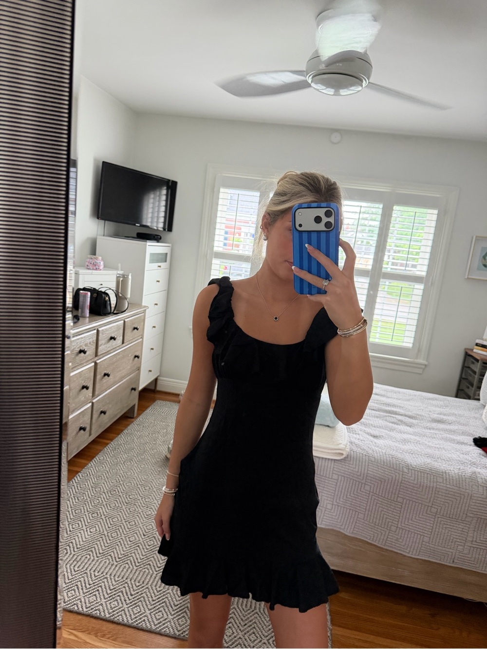 Abercrombie & Fitch Black Ruffle Shoulder Mini Dress
